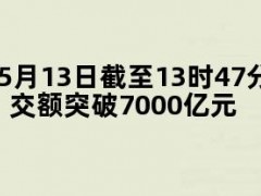 05月13日快讯：5月13日截至13时47分，沪深京三市成交额突破7000亿元